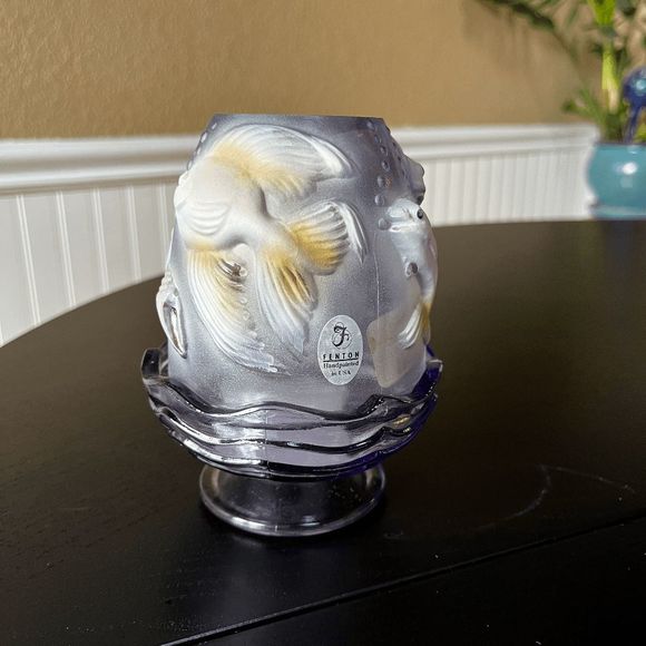 Vintage Fenton Art Glass Atlantis Koi Fish Amethyst Purple Fairy Light 5204 AY